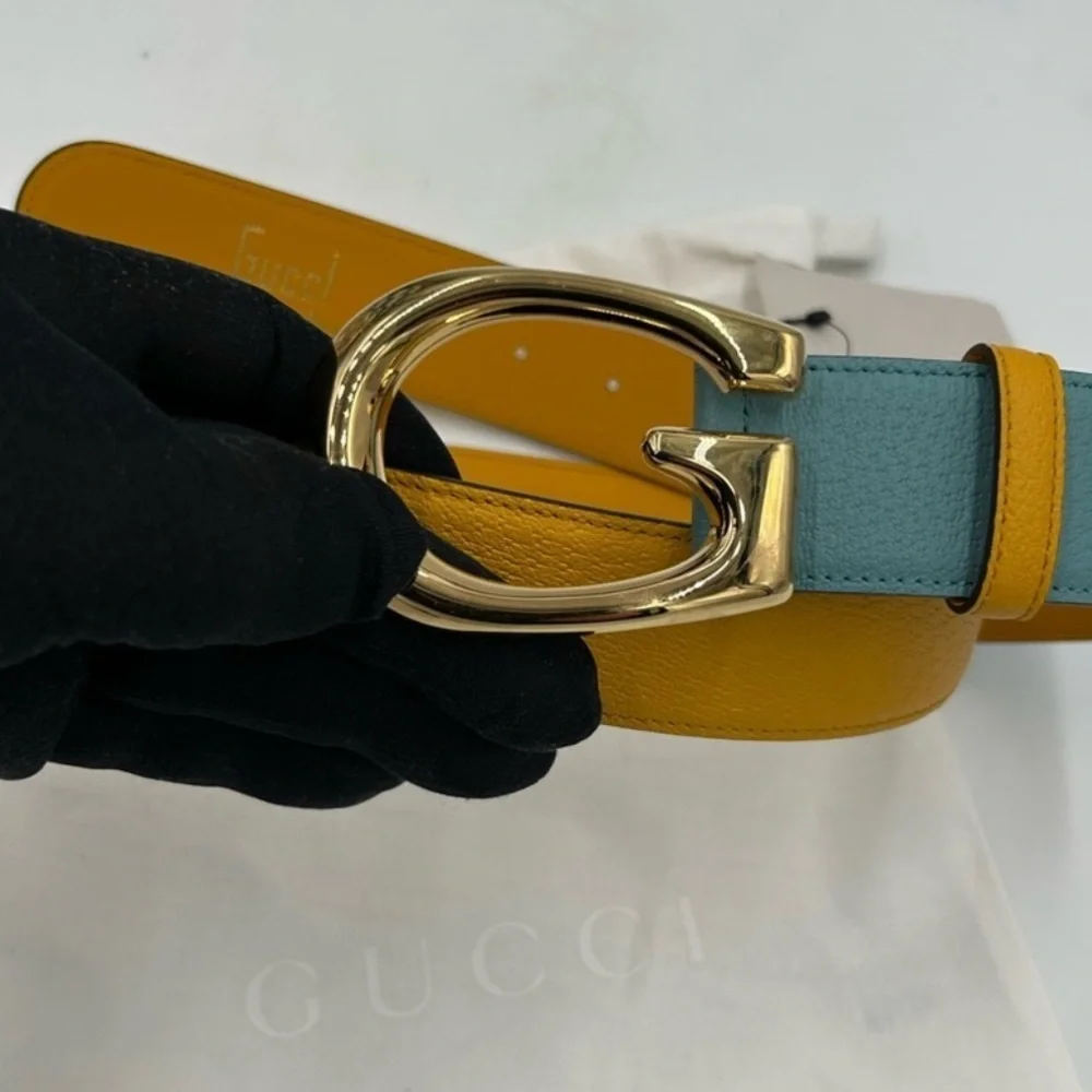 Men’s Gucci, two-tone leather belt, memorable buckle size 100 cm/40 inch
